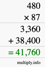 How to calculate 480 times 87 using long multiplication