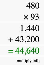How to calculate 480 times 93 using long multiplication