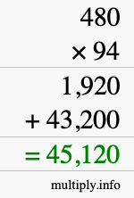 How to calculate 480 times 94 using long multiplication