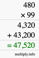 How to calculate 480 times 99 using long multiplication