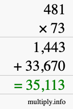 How to calculate 481 times 73 using long multiplication