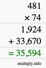 How to calculate 481 times 74 using long multiplication