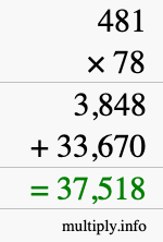 How to calculate 481 times 78 using long multiplication