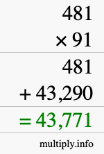 How to calculate 481 times 91 using long multiplication