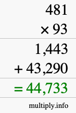 How to calculate 481 times 93 using long multiplication