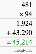 How to calculate 481 times 94 using long multiplication