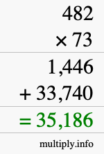 How to calculate 482 times 73 using long multiplication