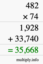How to calculate 482 times 74 using long multiplication