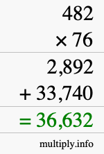 How to calculate 482 times 76 using long multiplication