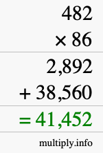 How to calculate 482 times 86 using long multiplication