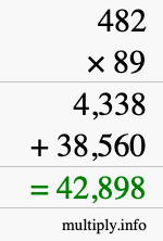 How to calculate 482 times 89 using long multiplication