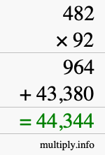 How to calculate 482 times 92 using long multiplication