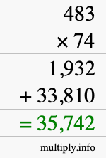 How to calculate 483 times 74 using long multiplication