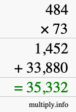 How to calculate 484 times 73 using long multiplication