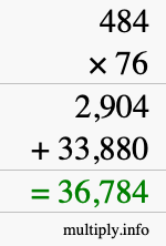 How to calculate 484 times 76 using long multiplication