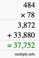 How to calculate 484 times 78 using long multiplication
