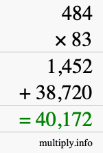How to calculate 484 times 83 using long multiplication