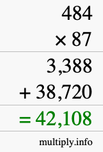 How to calculate 484 times 87 using long multiplication