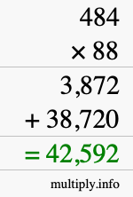 How to calculate 484 times 88 using long multiplication