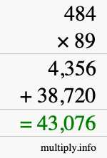 How to calculate 484 times 89 using long multiplication