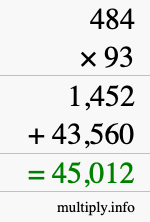 How to calculate 484 times 93 using long multiplication