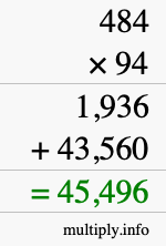 How to calculate 484 times 94 using long multiplication