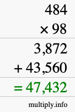 How to calculate 484 times 98 using long multiplication