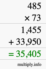 How to calculate 485 times 73 using long multiplication
