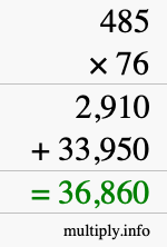 How to calculate 485 times 76 using long multiplication