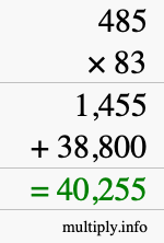 How to calculate 485 times 83 using long multiplication