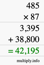 How to calculate 485 times 87 using long multiplication
