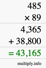 How to calculate 485 times 89 using long multiplication