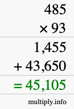 How to calculate 485 times 93 using long multiplication