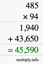How to calculate 485 times 94 using long multiplication