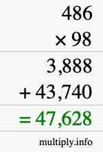 How to calculate 486 times 98 using long multiplication