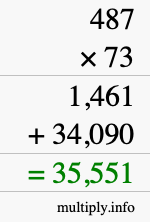 How to calculate 487 times 73 using long multiplication
