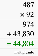 How to calculate 487 times 92 using long multiplication