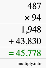 How to calculate 487 times 94 using long multiplication