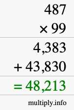 How to calculate 487 times 99 using long multiplication