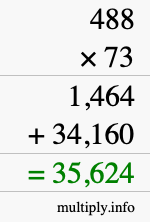 How to calculate 488 times 73 using long multiplication