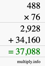 How to calculate 488 times 76 using long multiplication