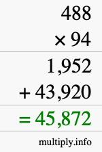 How to calculate 488 times 94 using long multiplication