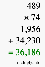 How to calculate 489 times 74 using long multiplication