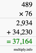 How to calculate 489 times 76 using long multiplication