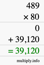 How to calculate 489 times 80 using long multiplication