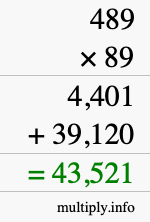 How to calculate 489 times 89 using long multiplication
