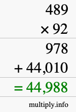 How to calculate 489 times 92 using long multiplication