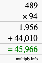 How to calculate 489 times 94 using long multiplication