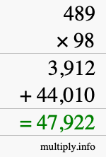 How to calculate 489 times 98 using long multiplication
