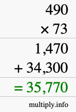 How to calculate 490 times 73 using long multiplication
